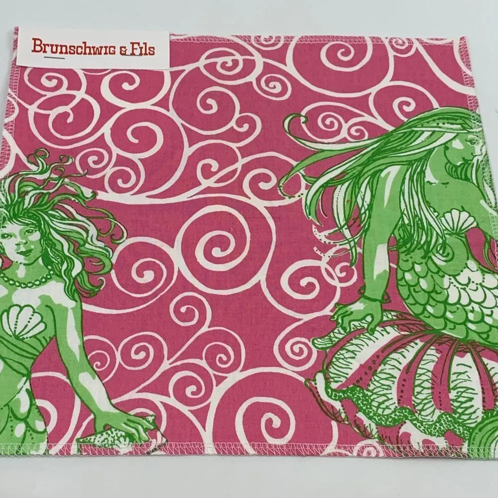 NWT Brunschwig & Fils‎ Pink/Green Mermaid Cotton Fabric Sample/Remnant Crafts